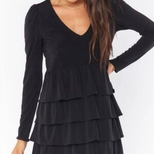 Show Me Your Mumu Black Ruffle Layered mini Long Sleeve Black LBD Dress New Xs